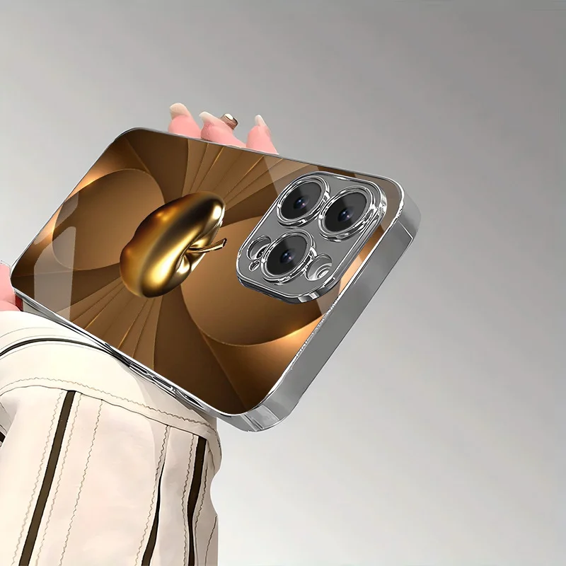 Funda iPhone para X/XS /XS MAX/XR / 11/12/13/14/15/16/17 Pro MAX Chapado en plata Diseño de vidrio templado "Mela dorada" - imagen 5