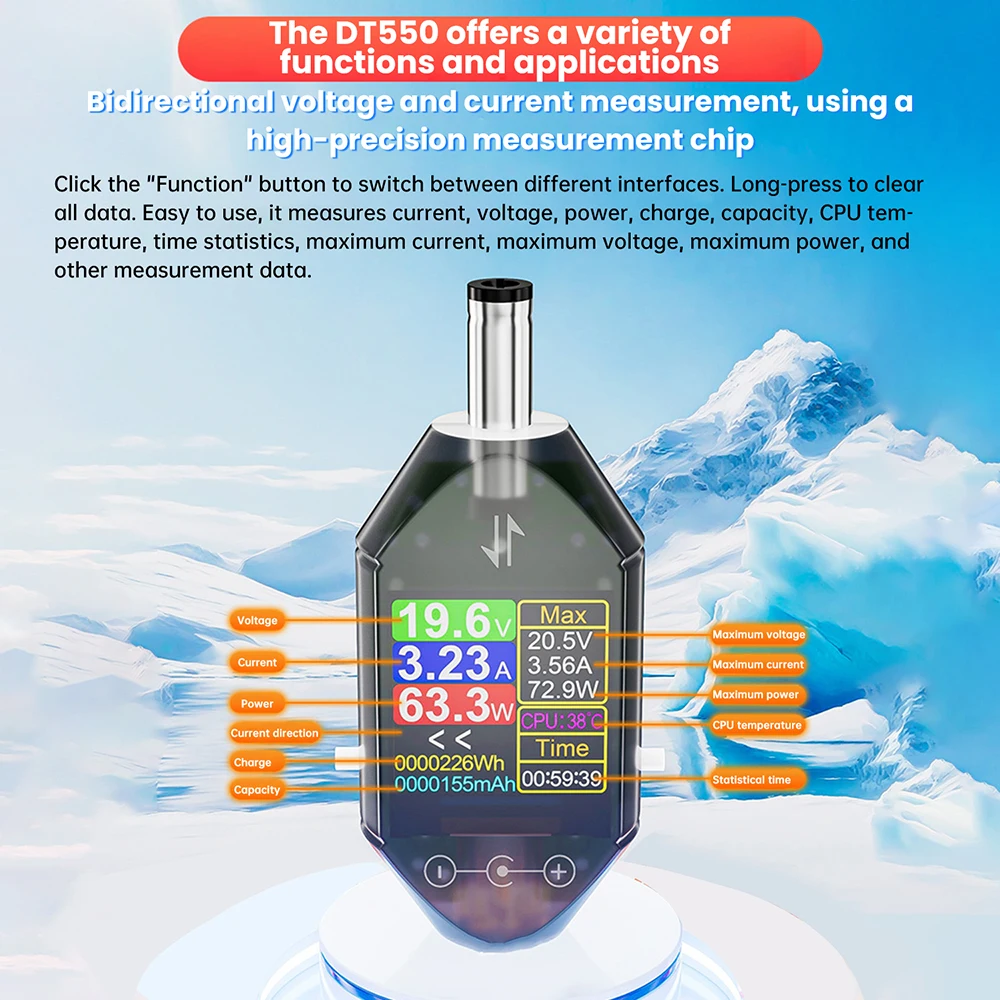 Probador de interfaz DT550 DC5.5 * 2,5 DC 4,5-50V 0-6A probador de corriente de voltaje de alta precisión voltímetro Digital amperímetro medidor de potencia - imagen 3