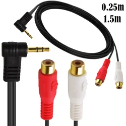 Adaptador jack 3,5mm macho a doble RCA hembra 90 grados chapado oro