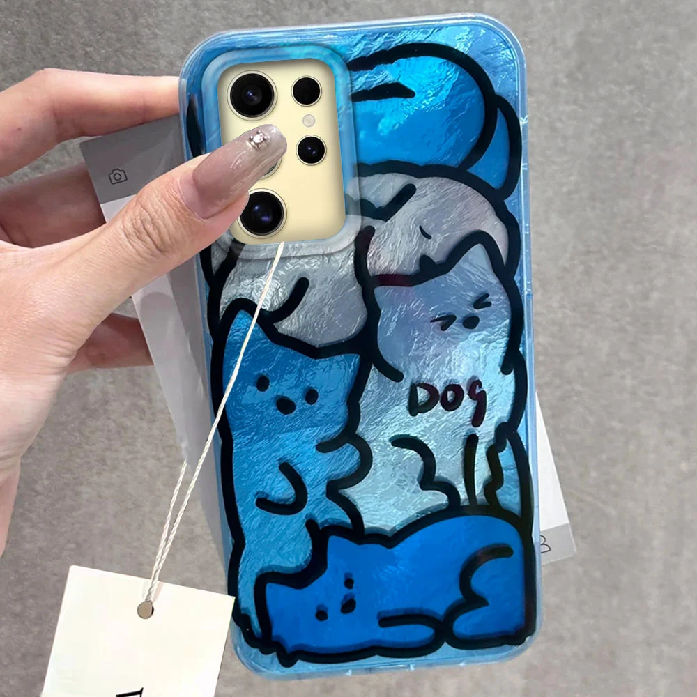 Para Samsung Galaxy S25 Edge S24 S23 S22 S21 S20 FE Plus Ultra Line Puppy Blue Vortex patrón parachoques trasero a prueba de golpes funda de teléfono - imagen 2