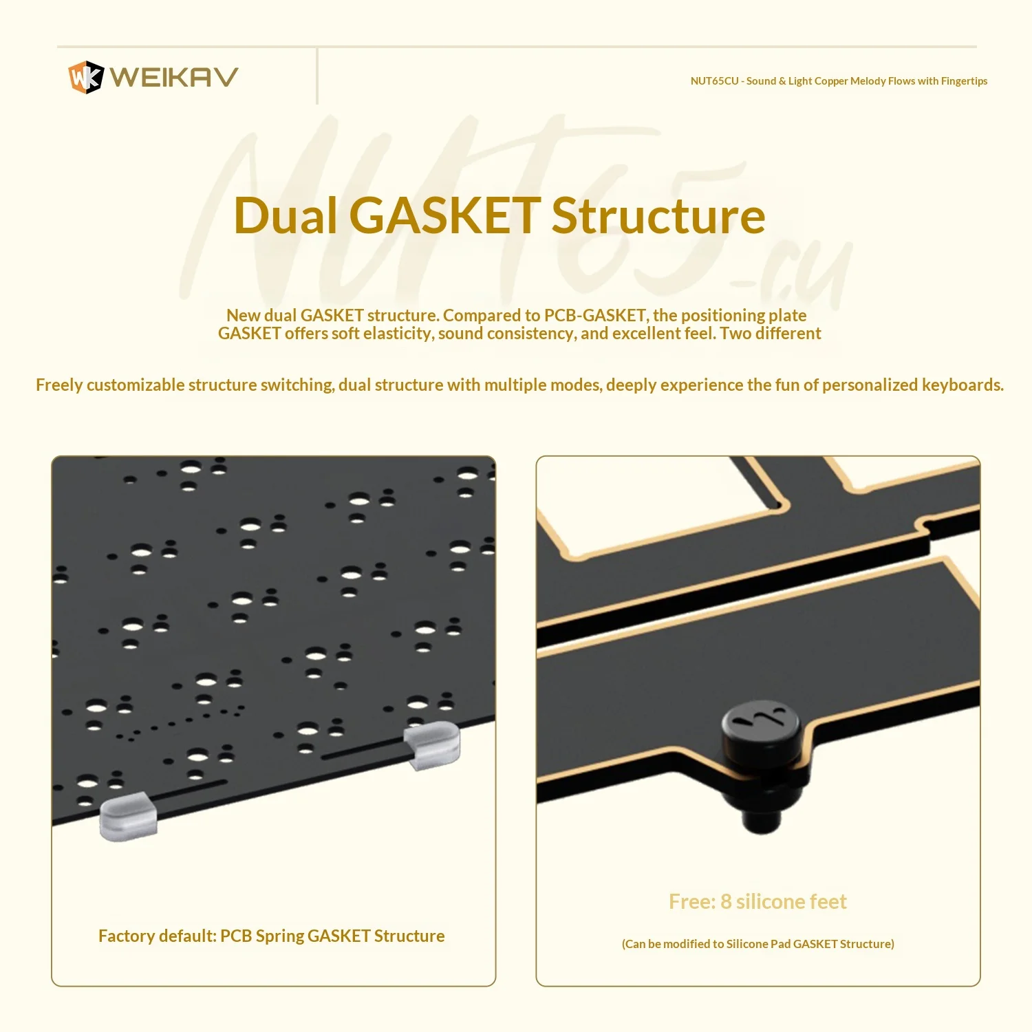 Nuevo Weikav Nut65 CU Kit de teclado mecánico 3 modos inalámbrico 2,4G teclado para juegos Nut65CU aleación de aluminio Base de cobre Shell Rgb PC - imagen 4