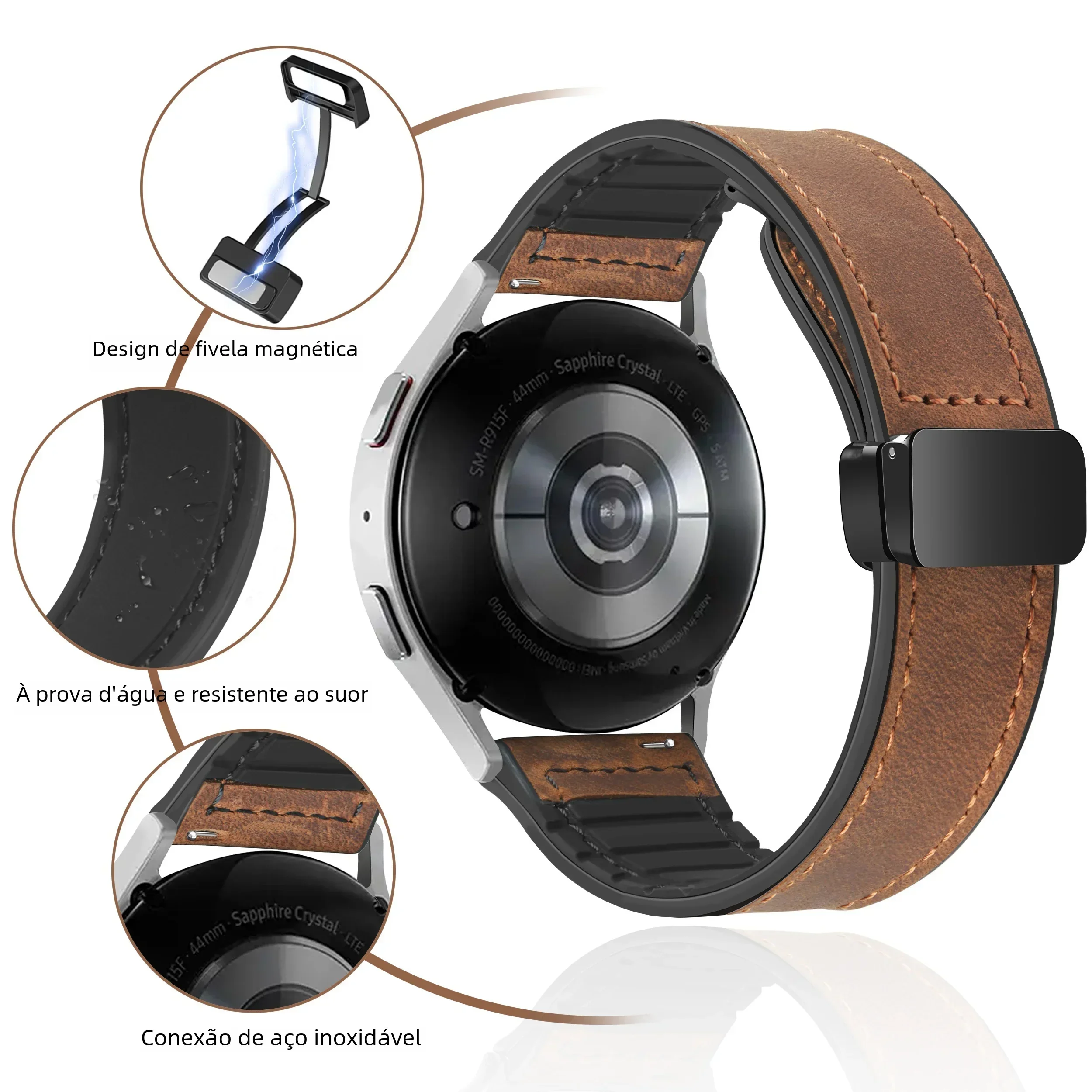 Correa de cuero + silicona para Amazfit Bip 6 5 5 Unity 3 3Pro pulsera magnética para Amazfit Bip 6 GTS GTR 4 3 2 42mm 47mm - imagen 3