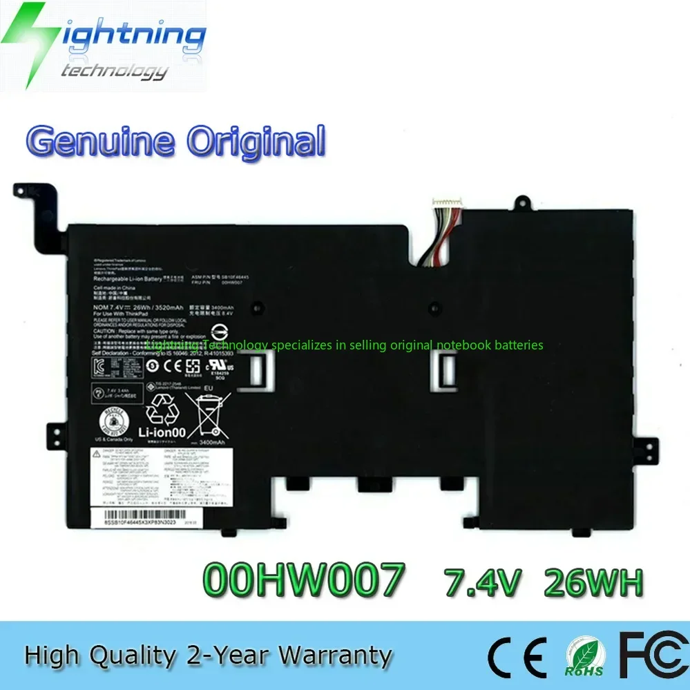 Batería de portátil Original y genuino de 2025 años 00HW007 7,4 V 26Wh para Lenovo ThinkPad Helix 2 SB10F46444 SB10F46445 00HW006
