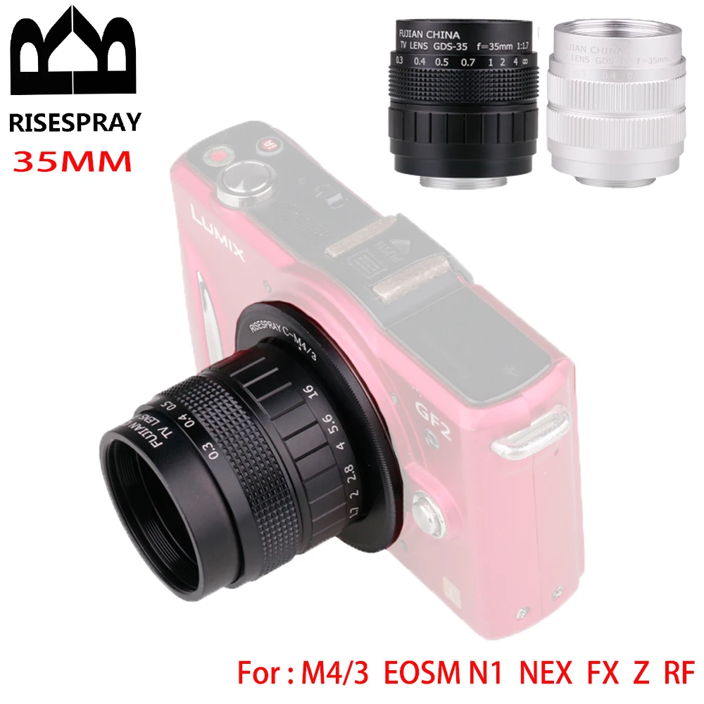 35mm F1.7 CCTV TV película lente C montaje + juego de anillos adaptadores para Sony NEX Olympus Panasonic M4/3 Canon EOSM/EOSR FUJI FX Nikon Z montaje