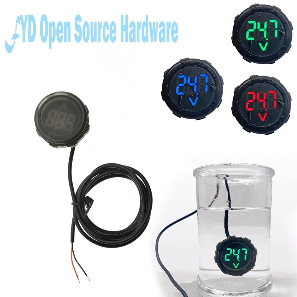 Voltímetro redondo resistente al agua, pantalla Digital LED DC DC4-100V vehículo eléctrico Universal de dos cables, cabezal de pantalla Digital