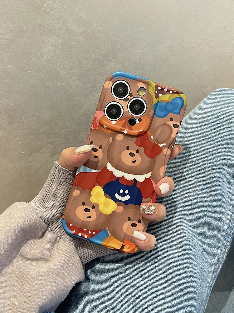 Funda de teléfono protectora de silicona IMD de oso encantador para iPhone 15, 14, 13, 11, 12 Pro Max - imagen 4