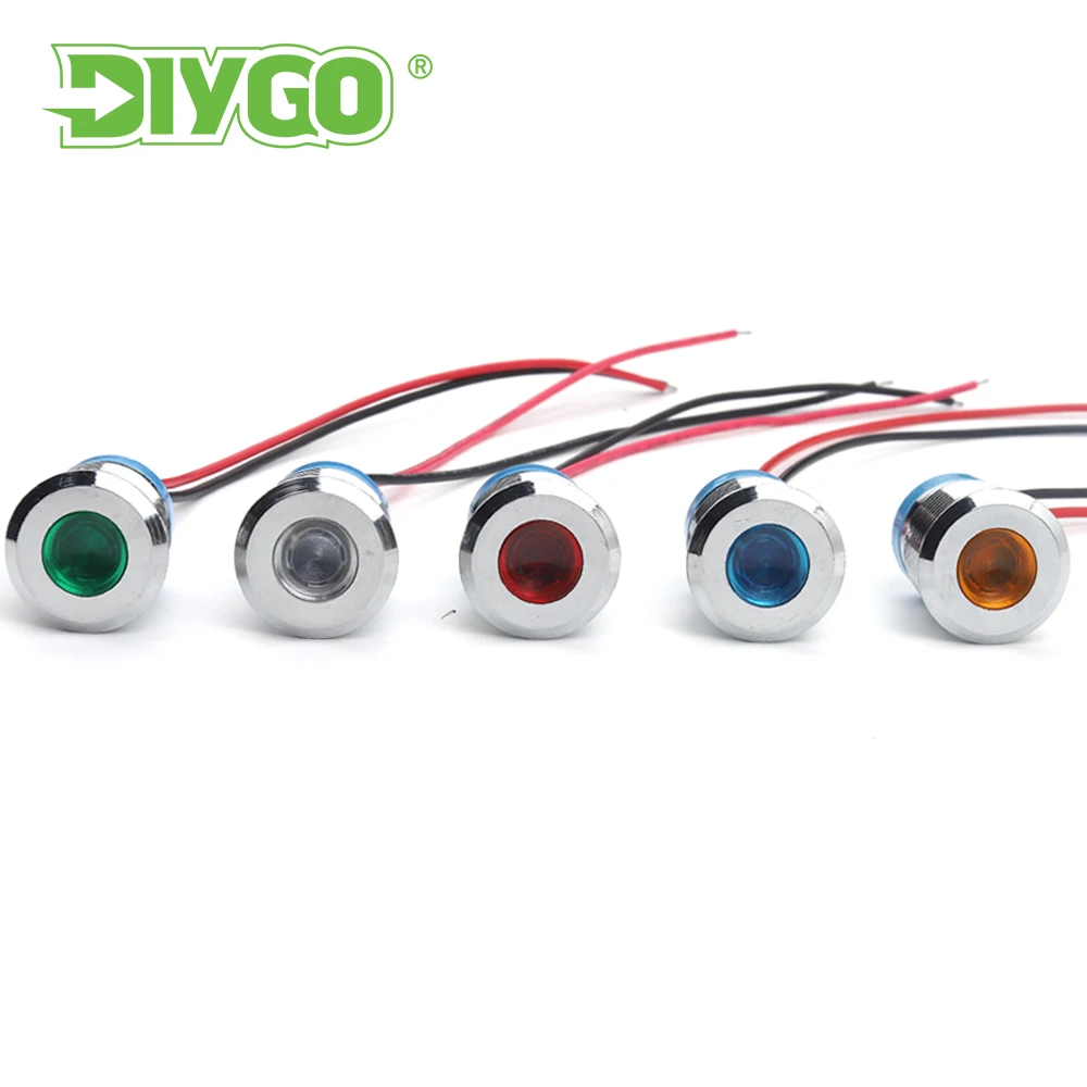 Lámpara de señal de luz indicadora de Metal impermeable Led de 19Mm 3V 6V 12V 24V 110V 220V con cable botón de Metal rojo/amarillo/azul/verde/blanco