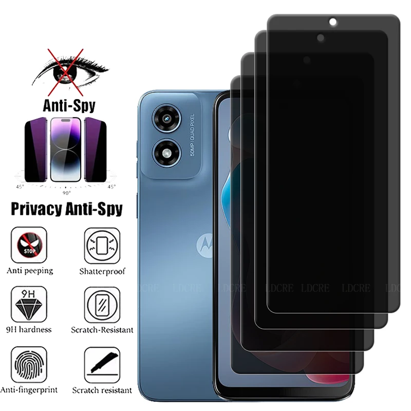 4 Uds para Moto G Play 2024 vidrio Motorola Moto G Play 2024 Protector de pantalla 9H Anti-espía privacidad vidrio templado Moto G Play 2024 - imagen 2