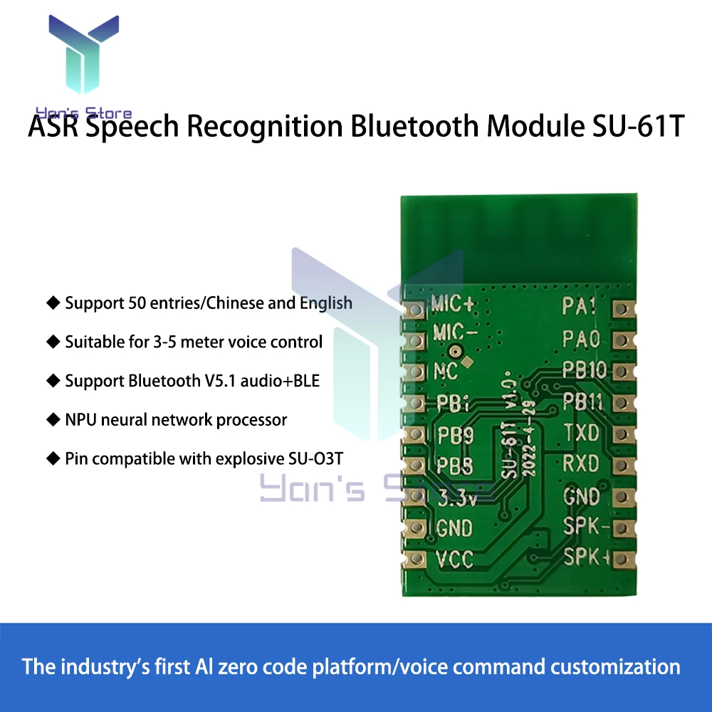 Módulo de reconocimiento de voz inteligente AI, módulo de Control de voz sin conexión, ASR, control de voz, bluetooth, SU-61T - imagen 3
