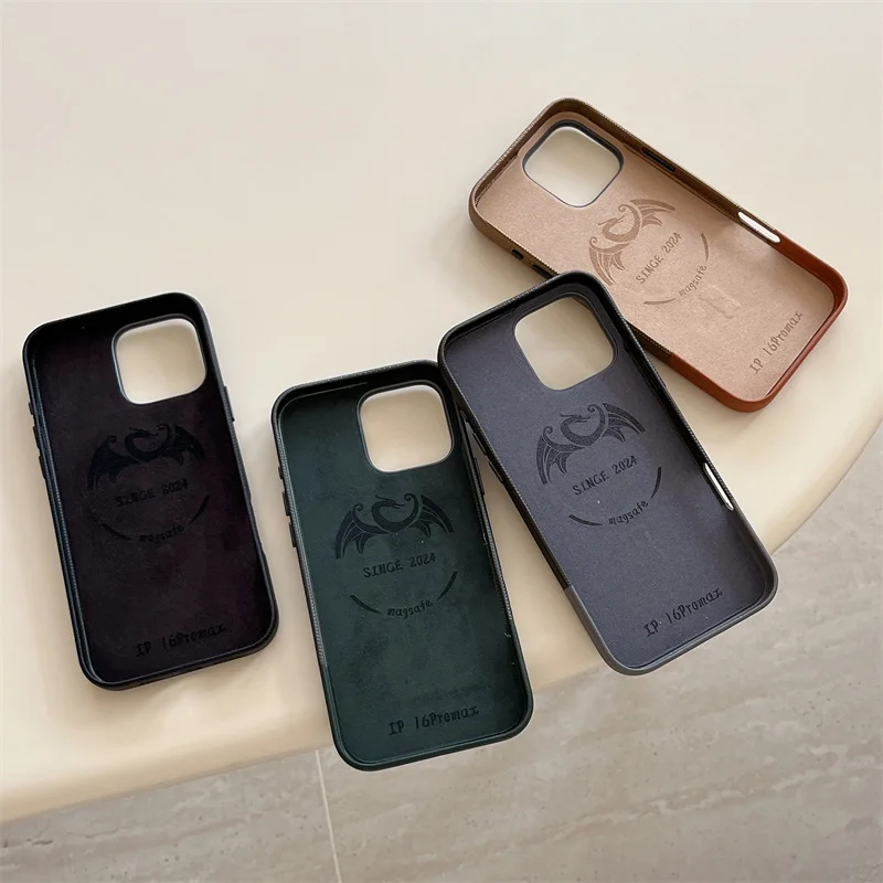 Funda MagSafe de cuero con relieve de Color a la moda para iPhone 17 16 15 14 13 12 Pro Max cubierta protectora de lente de aleación de carga inalámbrica - imagen 3