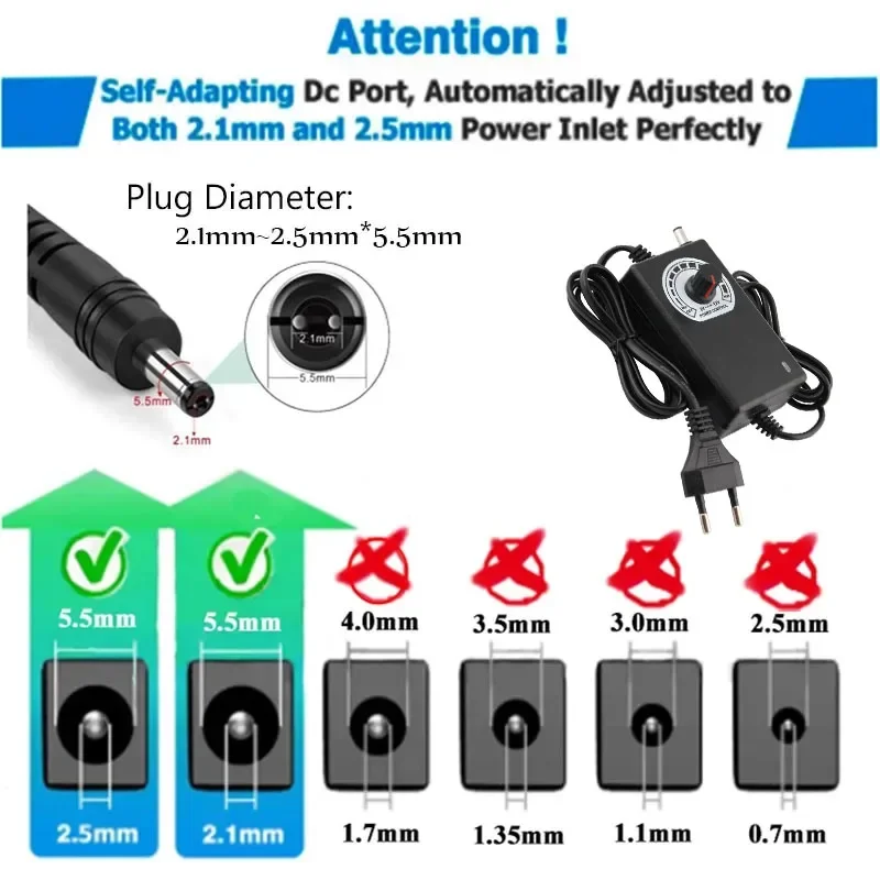 Fuente de alimentación ajustable Universal de 3V, 12V, 24V, 36V, 2A, adaptador de corriente de CA a CC para convertidor de fuente de alimentación de tira LED, enchufe UE y EE. UU. - imagen 3