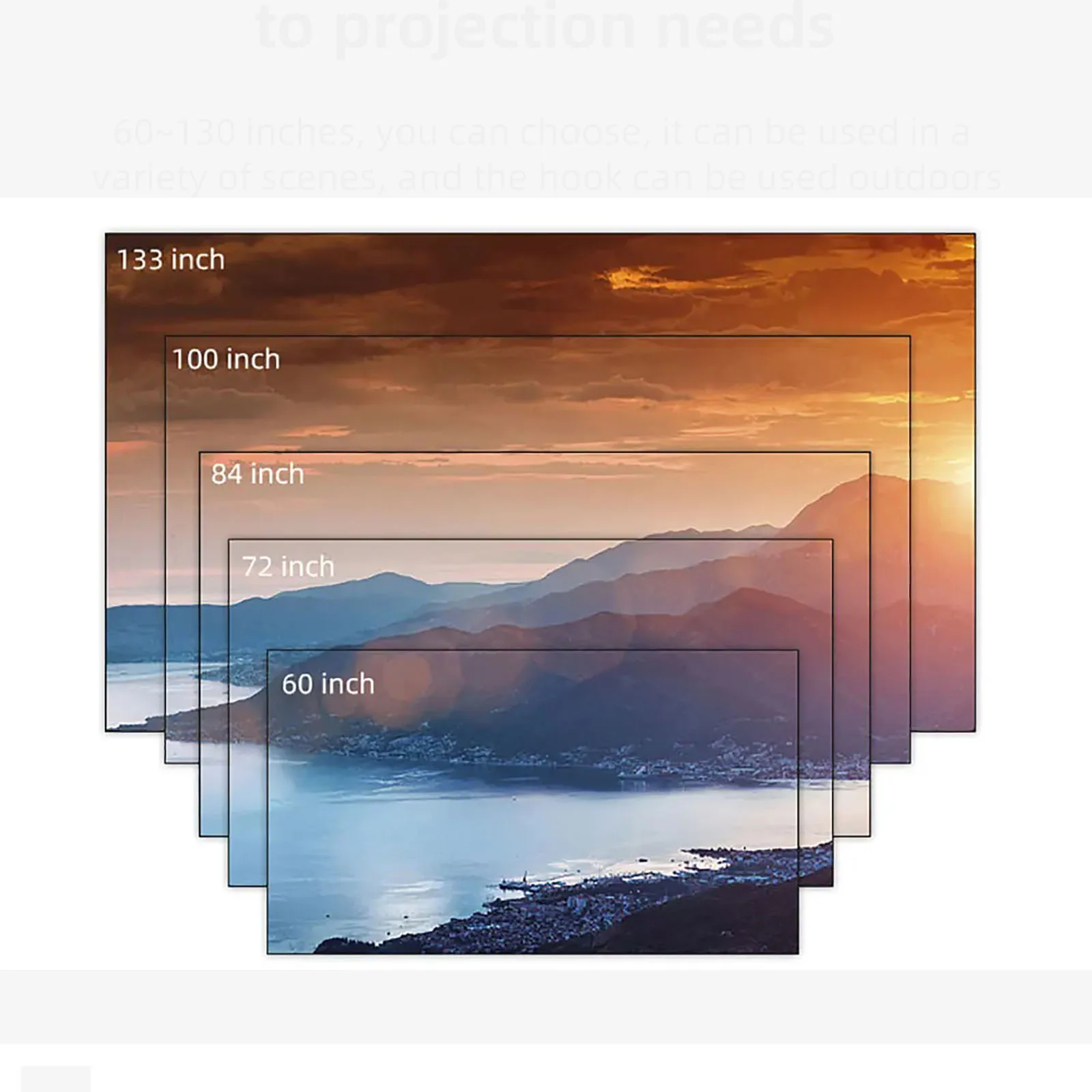 Pantalla de proyector portátil de 60 72 100 120 133 pulgadas, rejilla blanca, tela reflectante antiluz, cortina de proyección 3D 4K para el hogar y la Oficina - imagen 5
