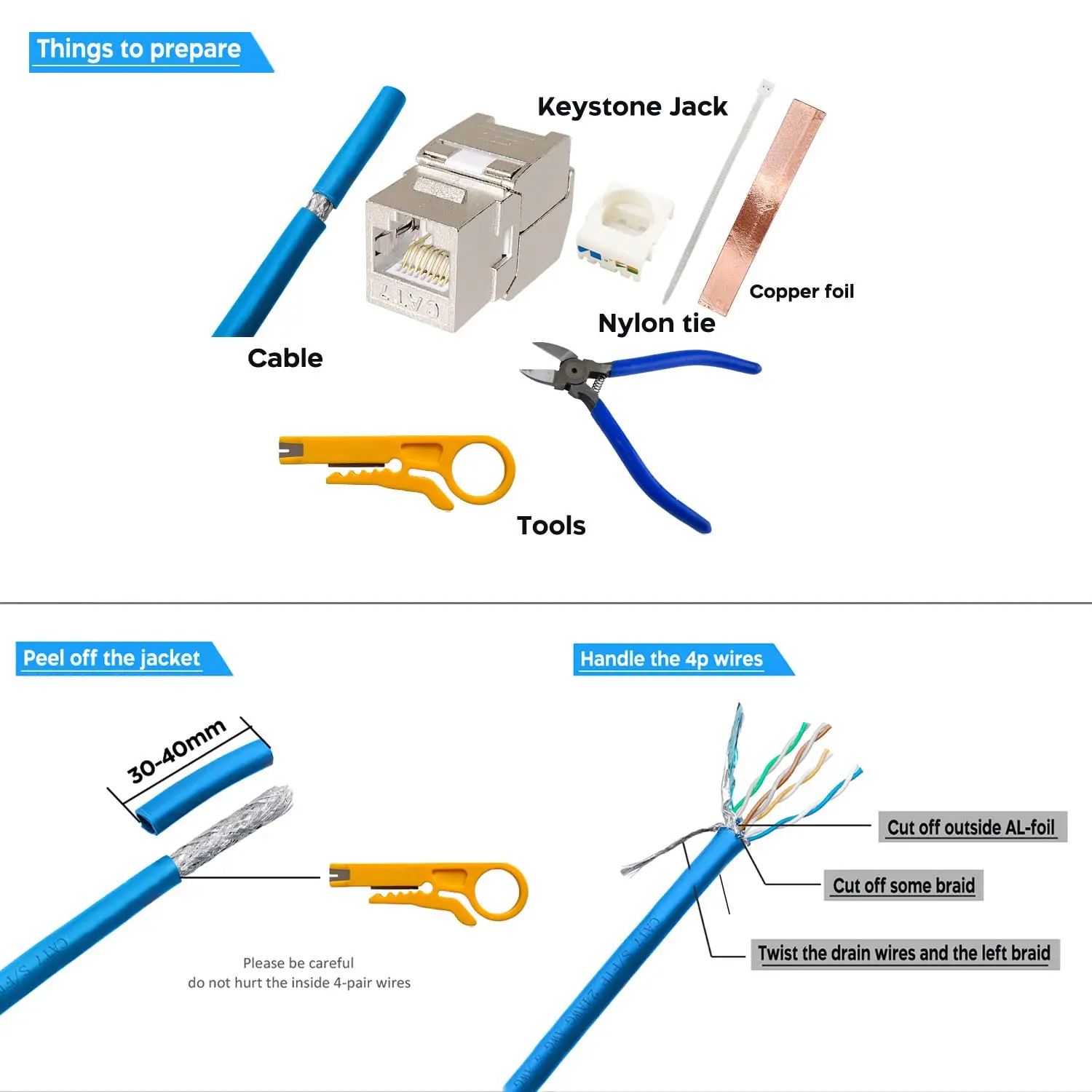 Keystone Jack RJ45 Cat7 STP - Conexión Sin Herramientas - imagen 3