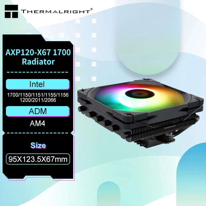 Enfriador de aire de CPU de bajo perfil, AXP120-X67 termalderecha con ventilador PWM de 120mm, 6 tubos de calor para AMD AM4 Intel LGA 1700 115X 1200 2011 2066