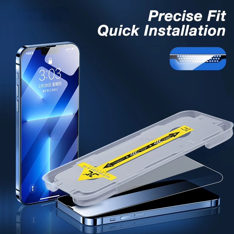 Protector de pantalla completo con Kit de fácil instalación, vidrio templado para iPhone X, Xs, Max, XR, 14, 13, 12, 11 Pro Max Plus, 2 unidades