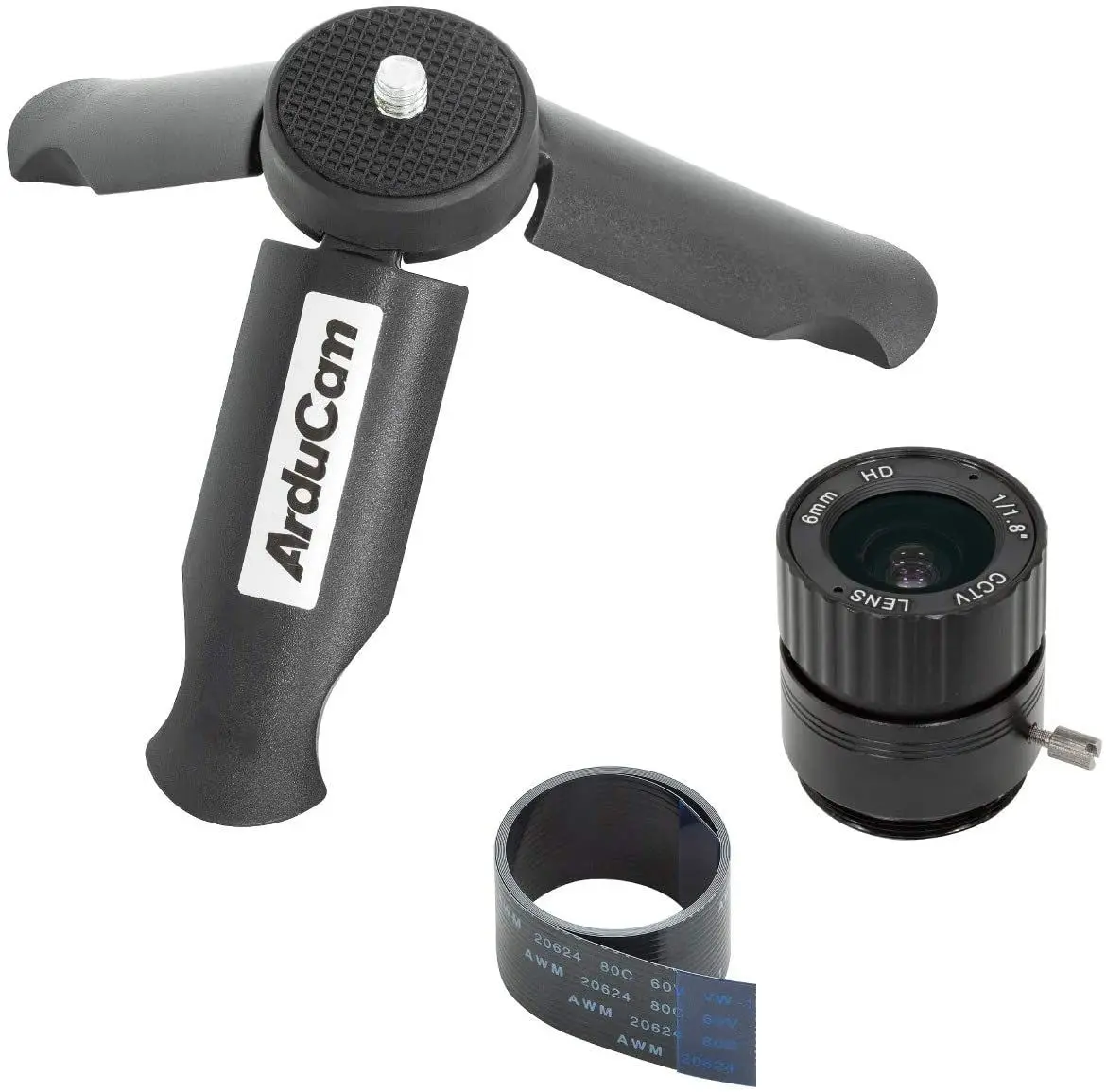 Paquete Arducam CS-Mount para cámara Raspberry Pi de alta calidad, lente de enfoque manual gran angular de 6 mm de longitud focal con trípode portátil