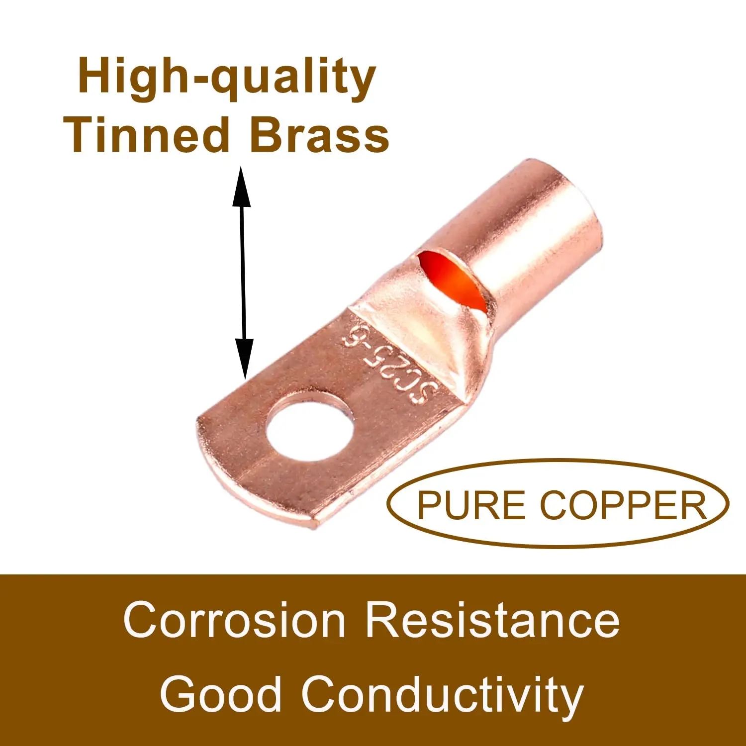 60 uds Terminal de cobre Sc25-8, terminales de batería extremos de Cable de batería ojales de cobre conectores de terminales Cable eléctrico - imagen 2