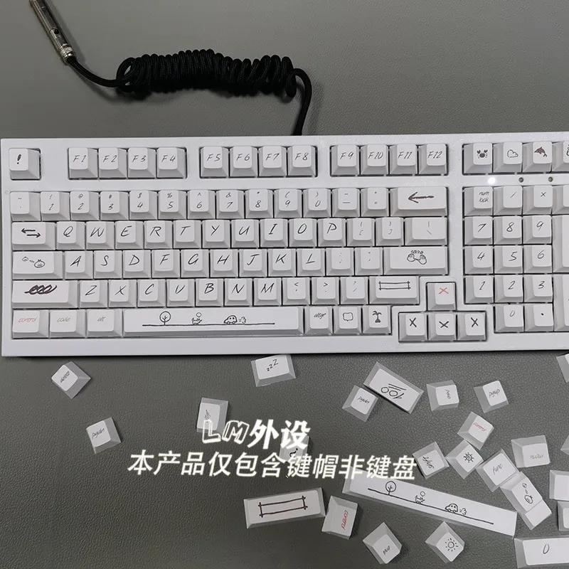 Teclas minimalistas de estilo Graffiti blanco de 131 teclas para teclado mecánico para jugar Mx Switch, teclas PBT con perfil de cereza, teclas DIY - imagen 5