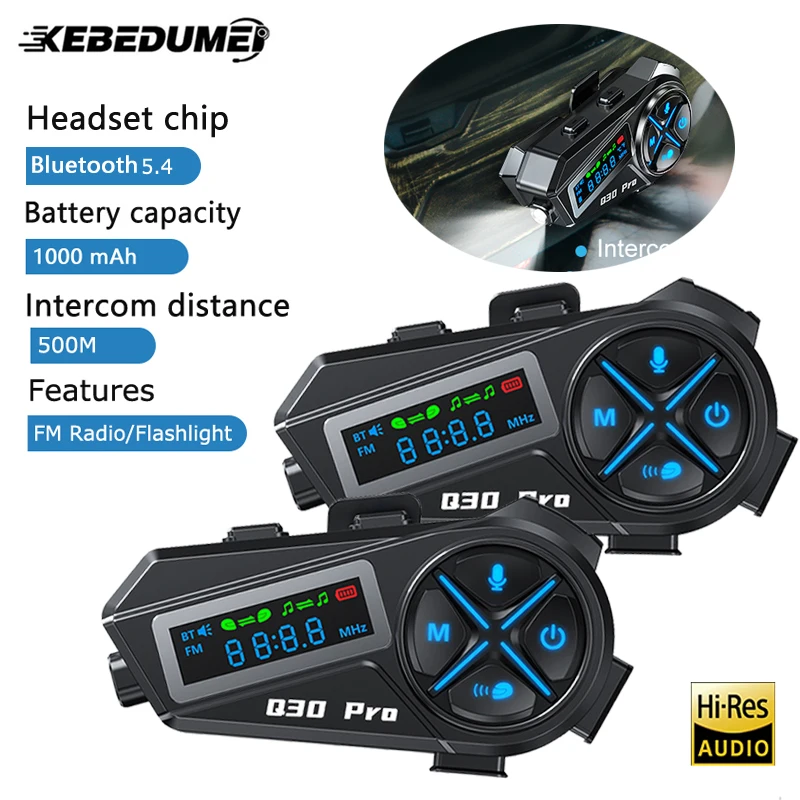 Intercomunicador para casco de motocicleta V5.4, Intercomunicador para Moto, música, Share, Radio FM con linterna, 1/2 Uds.