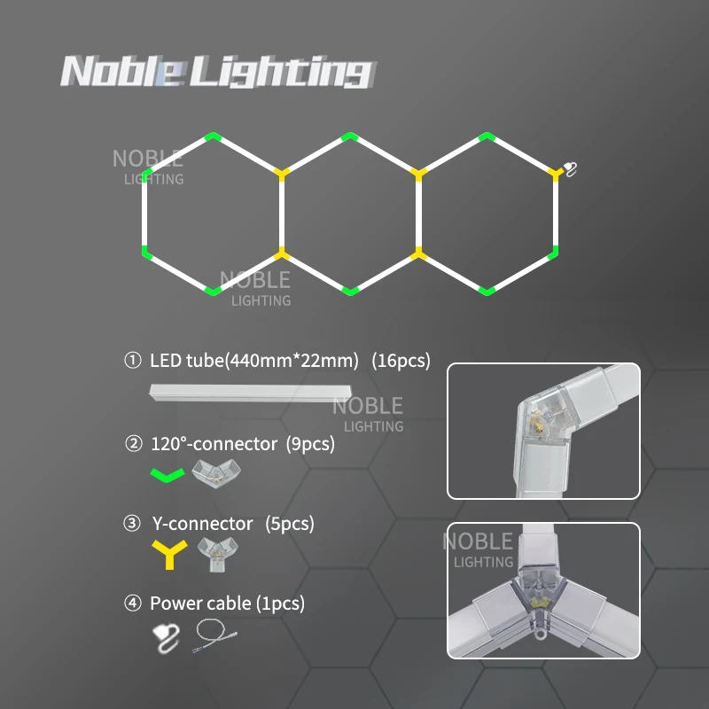 Iluminación LED hexagonal para lámpara de garaje DIY, salón, tienda, gimnasio, sala de exposición de automóviles, taller 4S, tubo de luz de techo, accesorio de iluminación LED - imagen 3
