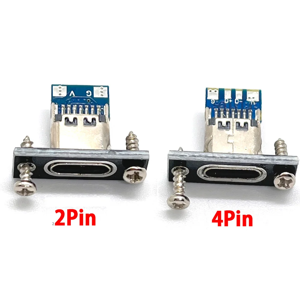Conector USB tipo C de 2 pines y 4 pines con tornillos, tira impermeable, línea de junta de soldadura, conector hembra, puerto de carga USB - imagen 2