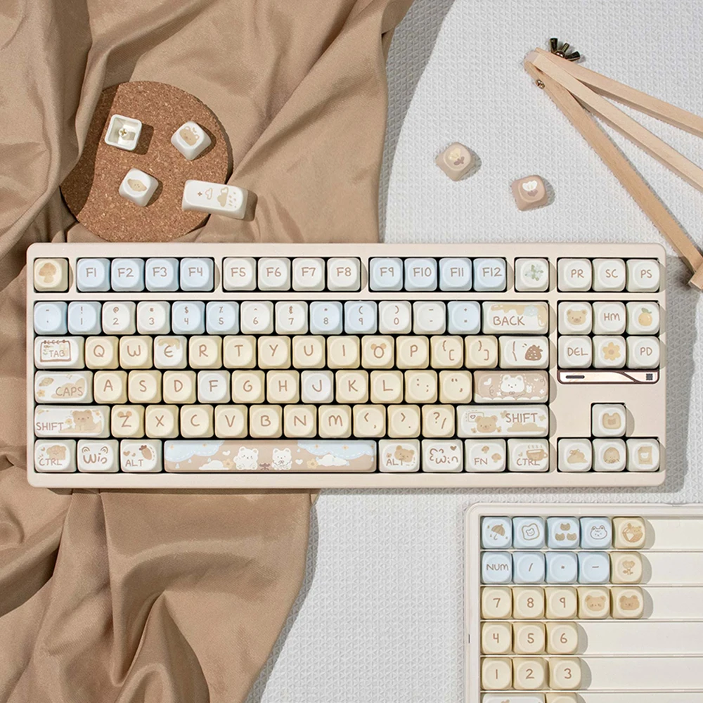 Teclas de oso bonito de 132 teclas, teclas PBT de sublimación térmica de perfil MOA, teclas bonitas personalizadas para teclados mecánicos 64/96 - imagen 2