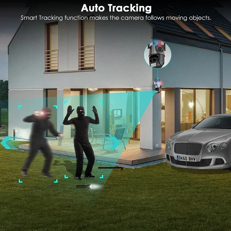 Cámara PTZ con Wifi para exteriores, 4K, 8MP, HD, doble lente, pantalla Dual, seguimiento automático AI, videovigilancia de 4MP, alarma de luz policial iCSee - imagen 5