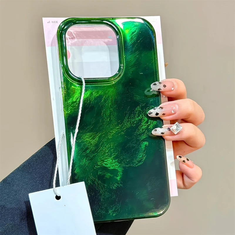 Bonita funda de teléfono verde con láser degradado para iPhone 16 15 14 13 12 11 Mini Pro Max X XR XSMax 7 8 Plus, funda suave con patrón de glaciar - imagen 4
