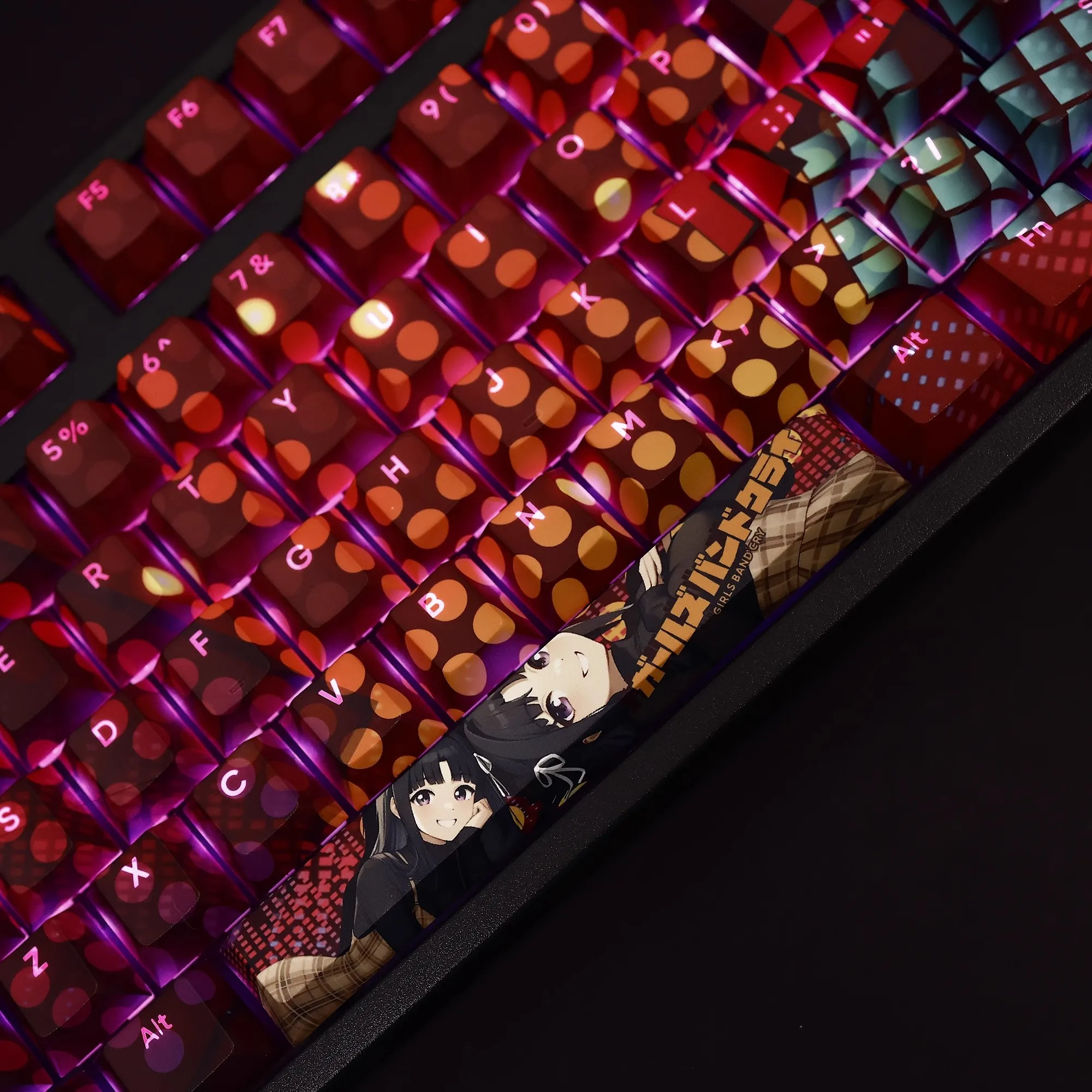 108 teclas/juego GIRLS BAND CRY Keycap PBT tinte subcama retroiluminado Keycaps dibujos animados Anime Gaming Key Caps para ANSI 61 87 104 108 diseño - imagen 5