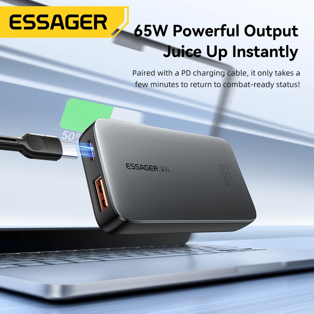 Essager 65W GaN Charger Ultra Thin Quick Charge 4.0 PD3.0 PPS Portable USB Type C Charger For Macbook Laptop iPhone 16 15 14 13 - imagen 2