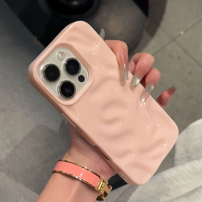 Funda de teléfono suave con diseño de pliegue ondulado de silicona suave de lujo para iPhone 16 17 Pro Max 15 Pro 14 13 12 11 Plus cubierta trasera de parachoques de caramelo - imagen 2