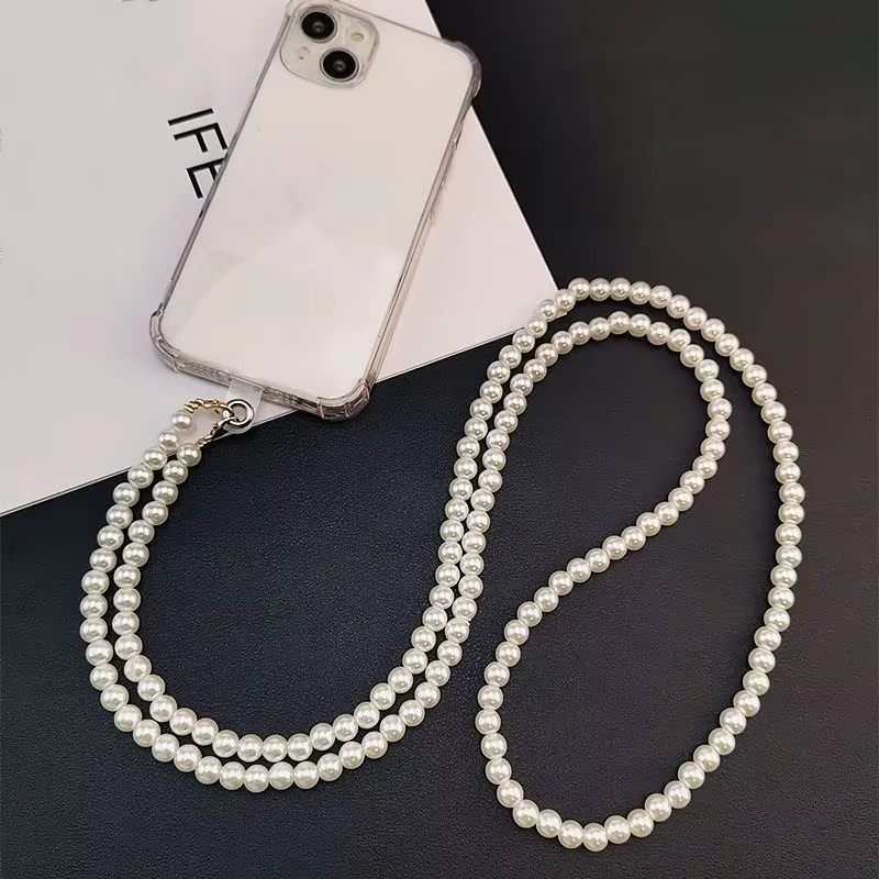 Cordón Universal para teléfono, collar cruzado largo, cadena de plástico, correas de perlas, llavero antipérdida con parche para funda de teléfono