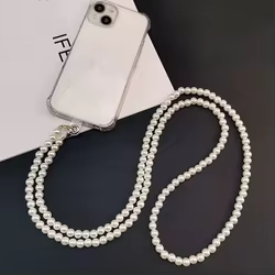 Cordón Universal para teléfono, collar cruzado largo, cadena de plástico, correas de perlas, llavero antipérdida con parche para funda de teléfono
