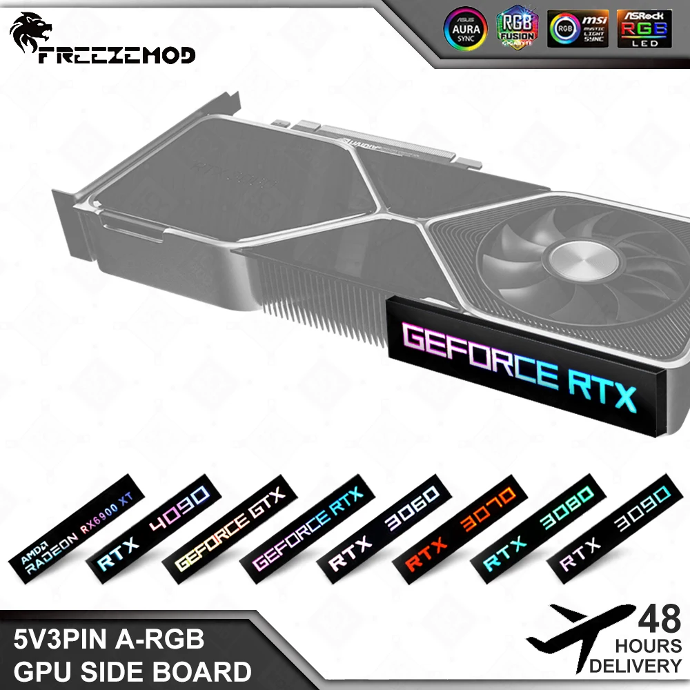 FREEZEMOD-Mini Panel tarjeta gráfica de luz lateral VGA, 5V, 3 pines, tarjeta gráfica A-RGB, placa de identificación luminosa, funda de PC, Panel de luz decorativa AURA SYNC