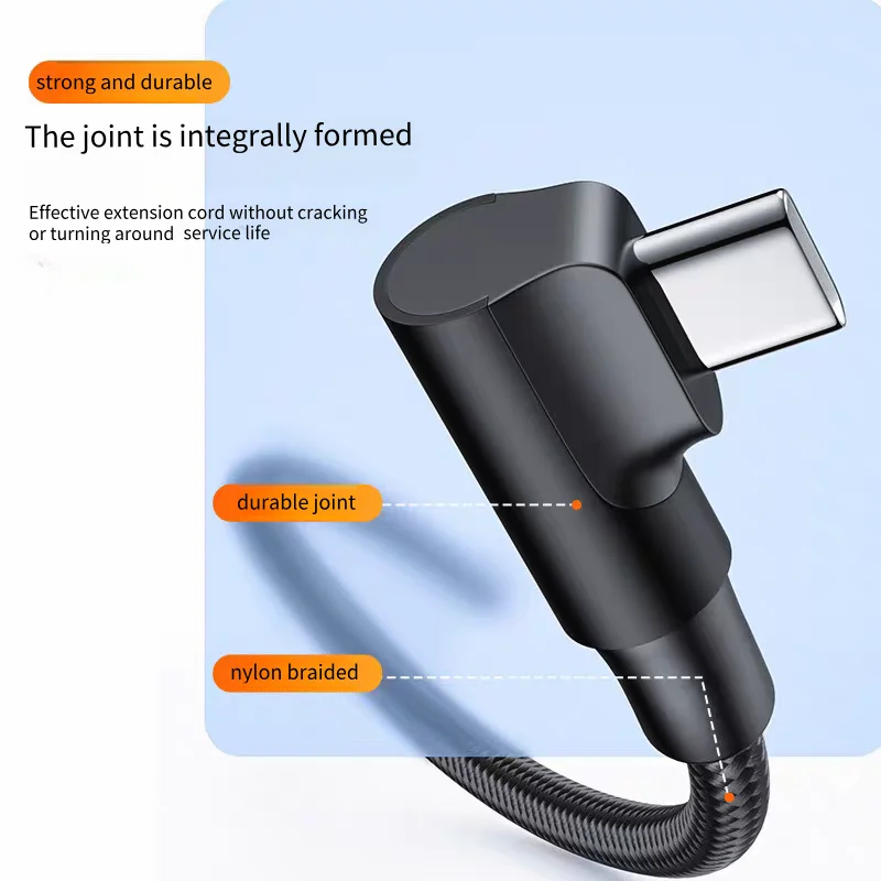 Cable de USB-C de carga rápida de 90 grados tipo C a tipo C 60W para iPhone 15 16 Pro Max Samsung S25 Huawei Xiaomi Redmi POCO OnePlus - imagen 3