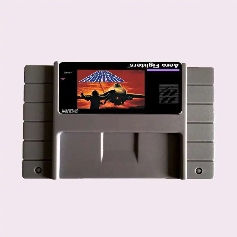 Tarjeta de juego gris grande NTSC Aero Fighters de 16 bits de alta calidad para reproductor de juegos versión de EE. UU.