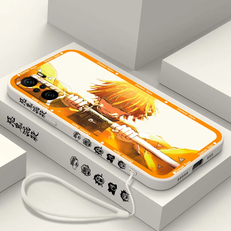 Tanjiro Anime Demon Slayer para Xiaomi Redmi Note 13, 12, 12Pro, 11, 11S, 11T, 10S, 10 Pro Plus, 5G, funda de teléfono líquida con cuerda izquierda - imagen 5