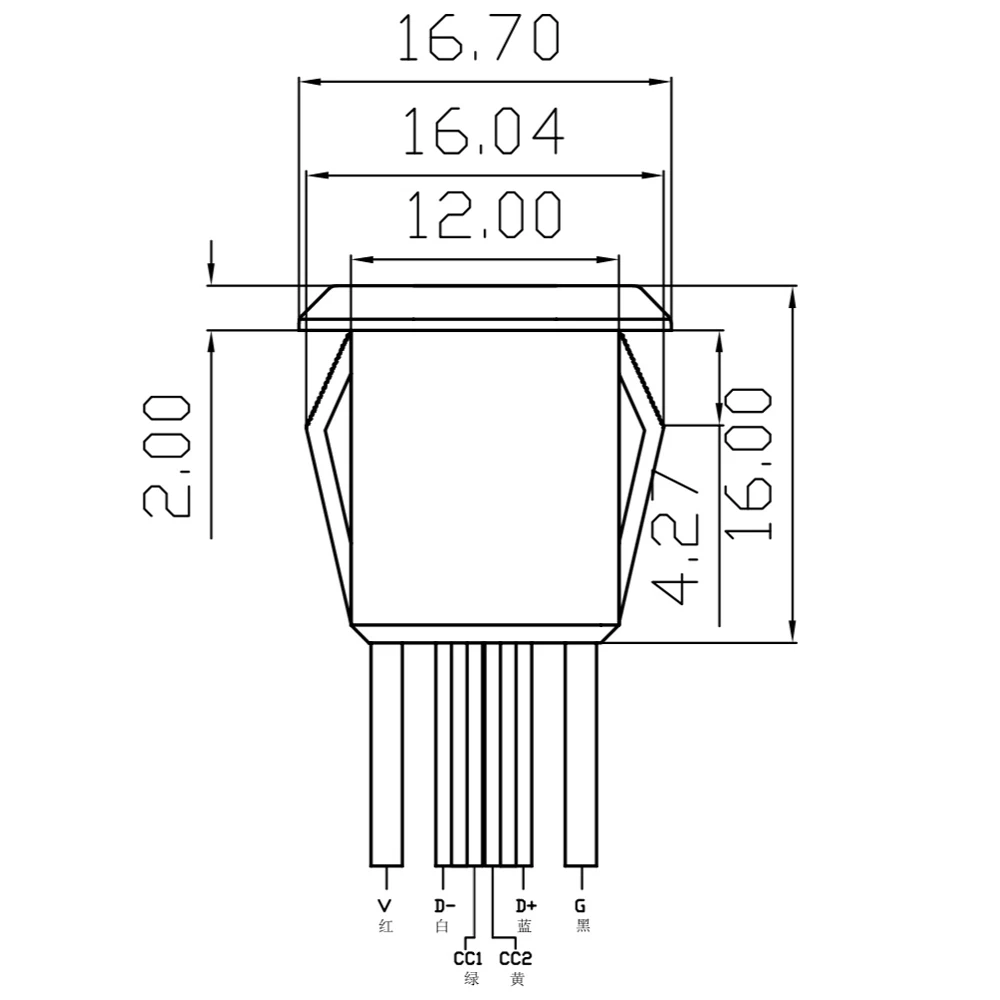Conector USB resistente al agua tipo USB-C de 2, 4 y 6 pines, base hembra de compresión directa, interfaz de carga con cable de soldadura - imagen 2