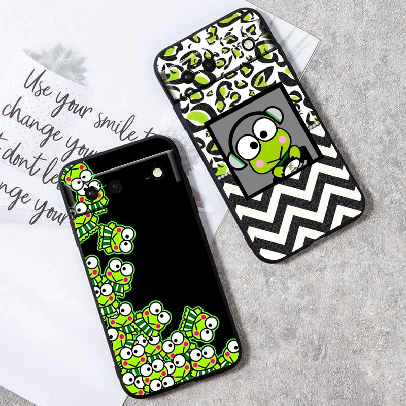 Sanrio-Kero Keroppi para Google Pixel 9, 8, 7A, 7, 6A, 6, 5A, 5, 4, 4A, XL, 5G, carcasa de silicona negra a prueba de golpes, funda de teléfono de TPU - imagen 2