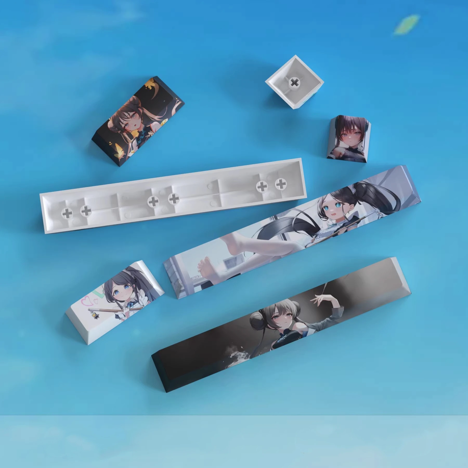 Juego de 3 teclas de archivo azul, barra espacial 6.25U ESC 2.25U, teclas de entrada, subcama de tinte PBT, juegos de dibujos animados de Anime, perfil de cereza