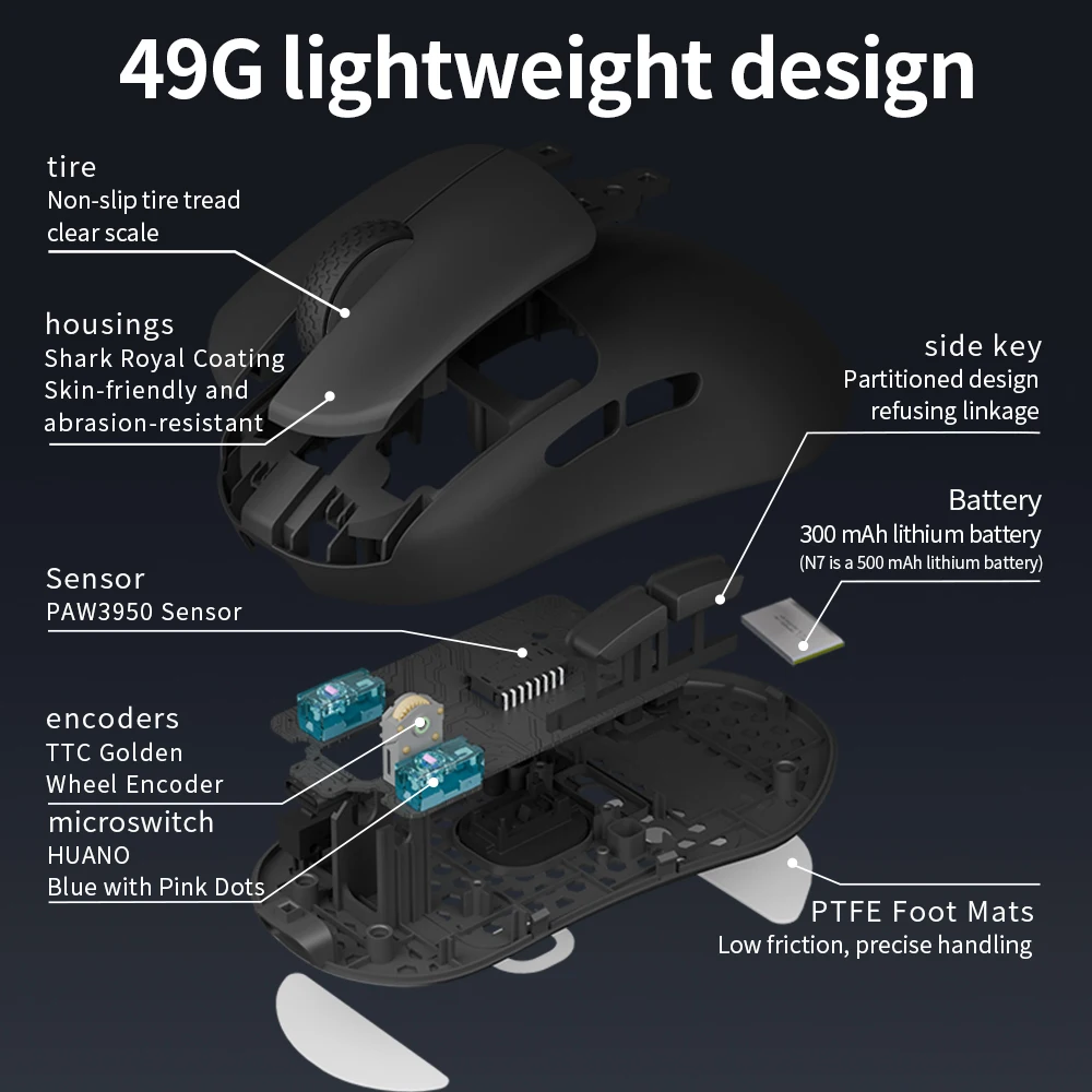 Darmoshark N7 N7MAX ratón para juegos inalámbrico doble 8Khz PAW3950 Sensor 30K DPI ratón ergonómico óptico Micro jugadores movimiento - imagen 5