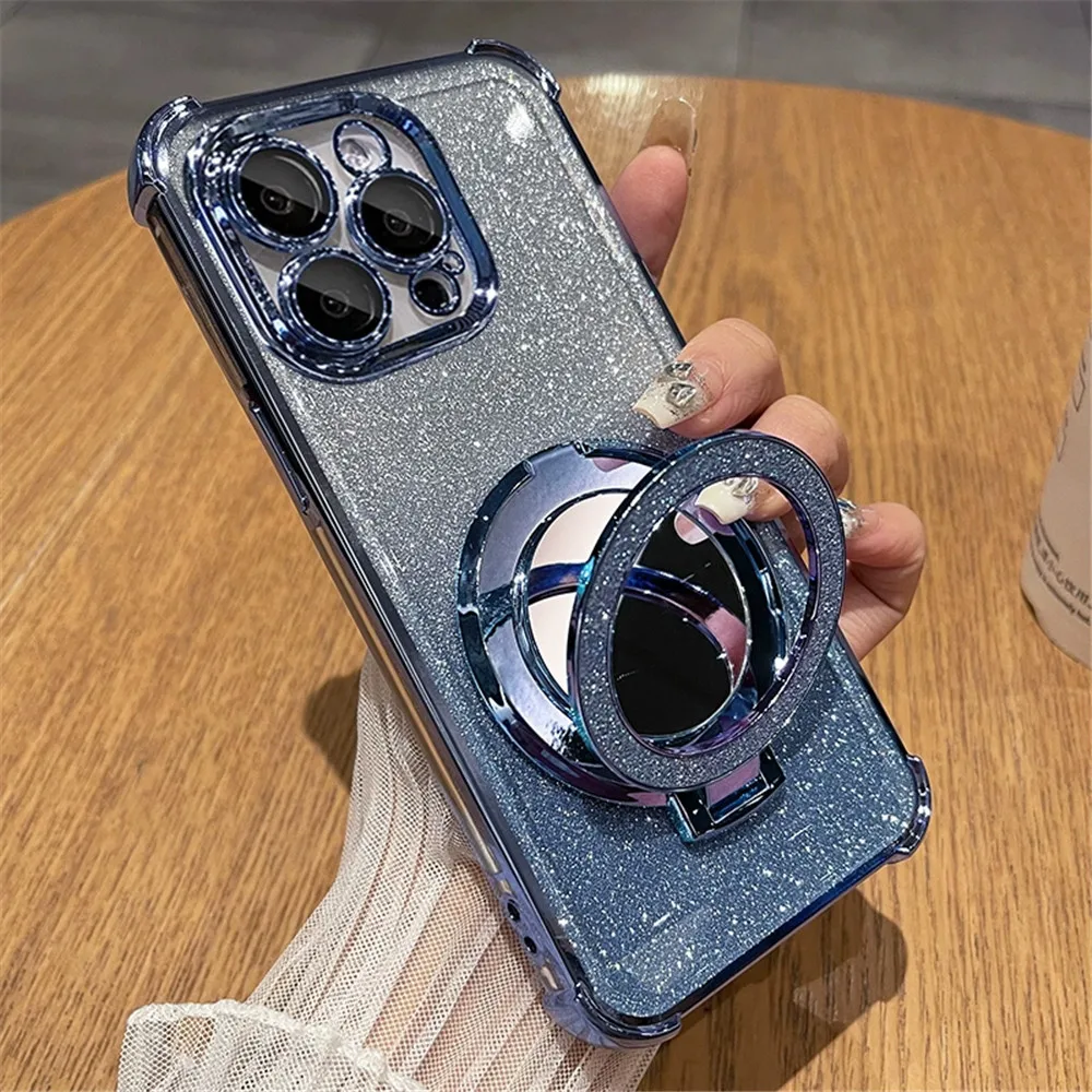 Funda de silicona con purpurina a prueba de golpes para Xiaomi Poco X7 X6 Pro M6 F7 F6 F4 X5 X3 NFC POCO C65 C75 funda con soporte magnético para espejo - imagen 4