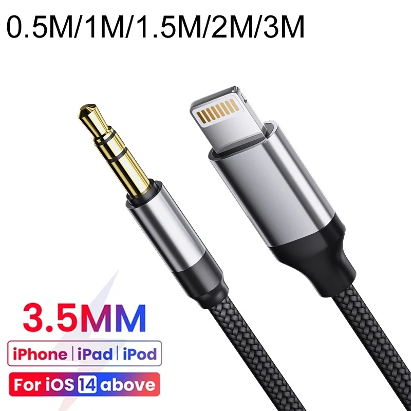 Adaptador de Audio Lightning a conector de 3,5mm, Cable auxiliar para auriculares, adaptador USB tipo C a 3,5, OTG tipo C para iphone, Xiaomi, Oneplus, 0,5 m/3m