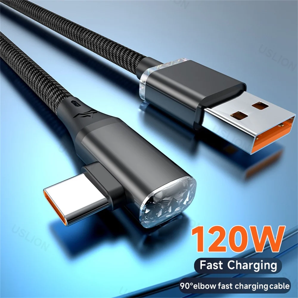 Cable de codo de carga súper rápida de 120W para juegos, cable de datos USB tipo C para Xiaomi 14 Redmi 13 POCO X6 Huawei P30 OPPO Oneplus 12