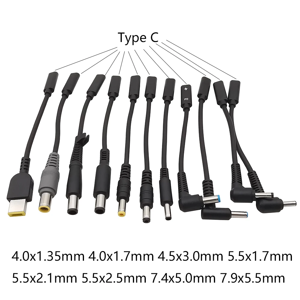 Adaptador de Cable de alimentación para ordenador portátil Asus, DELL, HP, USB tipo C a 4,0x1,35, 4,0x1,7, 4,5x3,0, 5,5x2,1, 7,4x5,0, 7,9x5,5mm