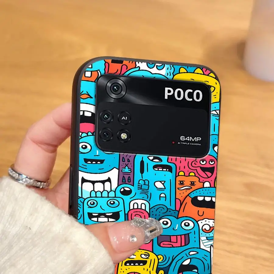 Funda de teléfono suave negra para Xiaomi Poco C75 F3 F1 C50 M3 M4 M7 Pro C40 M5 C61 X3 X4 X5 X7 Pro C71 Monster Graffiti Cool - imagen 5