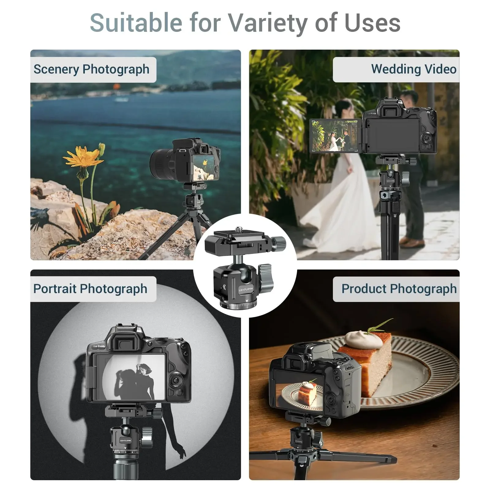 Leaplight-trípode de cámara de perfil bajo, cabezal de bola giratorio 360 con placa de liberación rápida Arca Swiss para trípode, soporte para teléfono - imagen 5