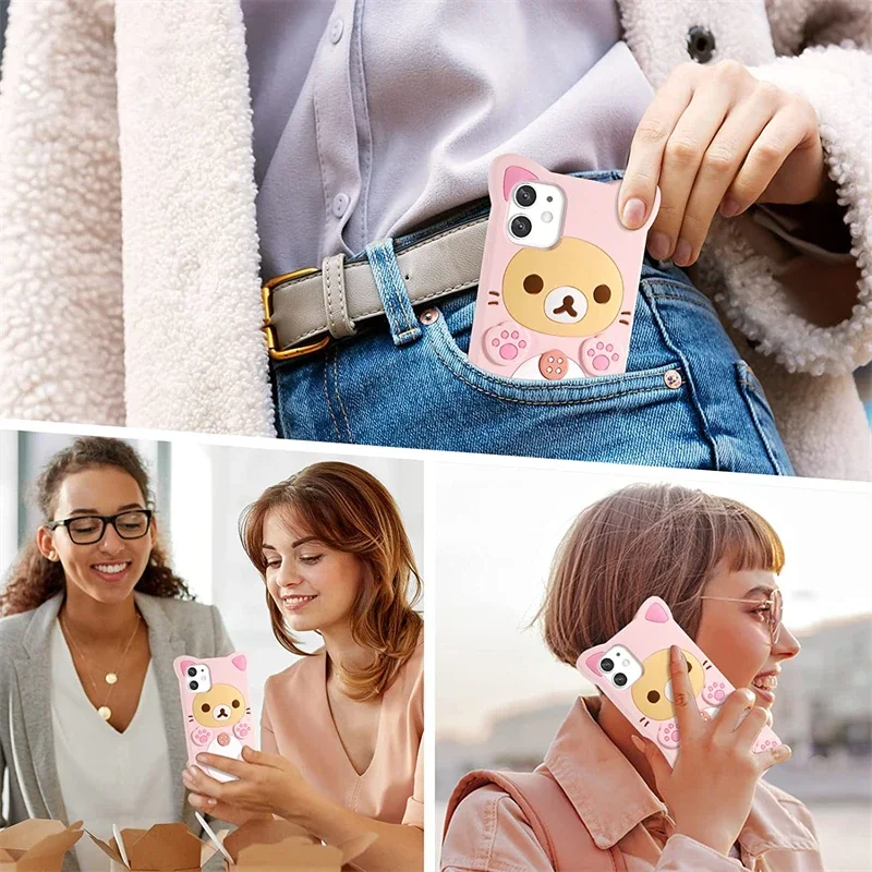 Funda de silicona suave Kawaii con bonito dibujo de oso rosa en 3D para Samsung Galaxy S23 S24 Plus S22 Ultra A53 S24Ultra S23Ultra, funda divertida - imagen 4