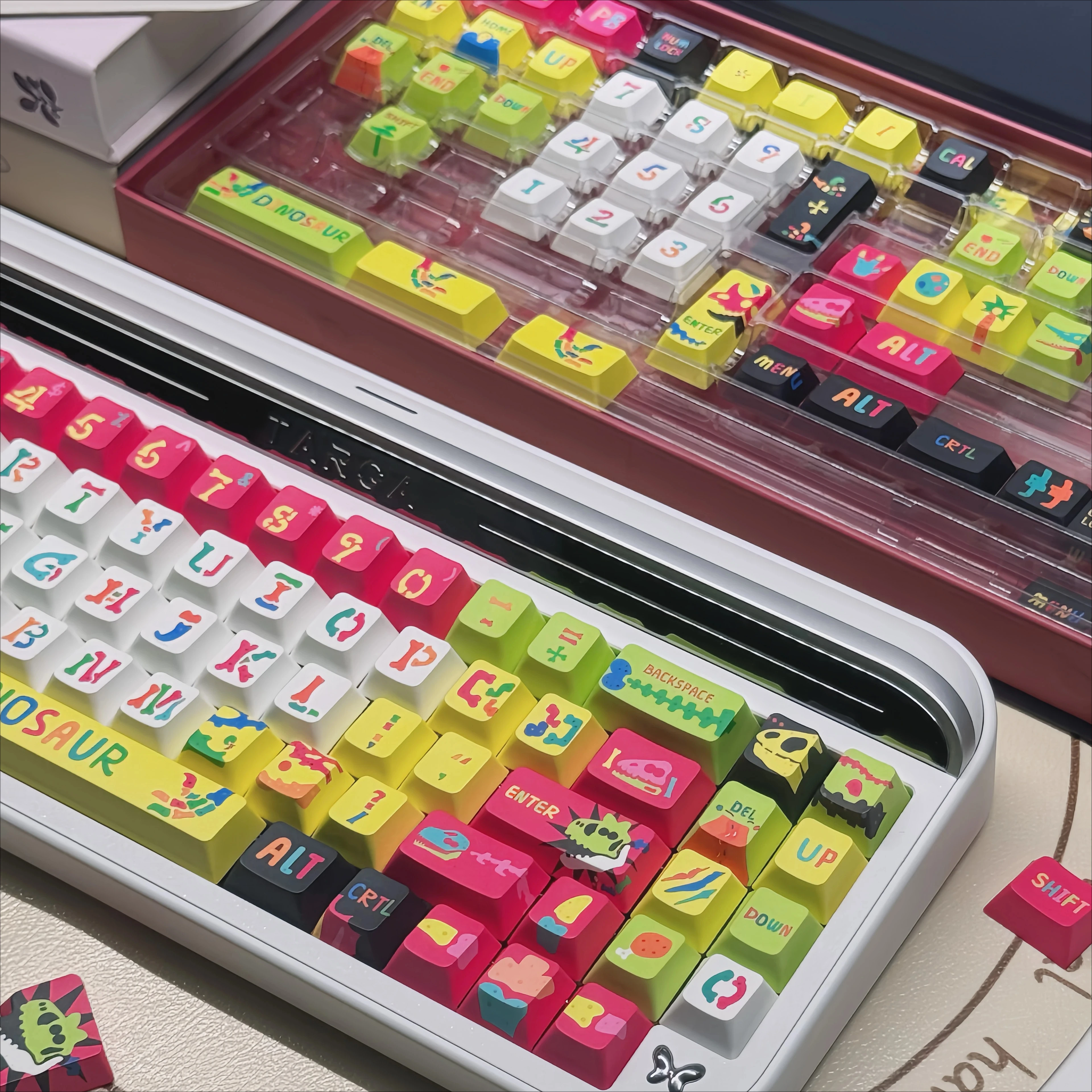 Juego de teclas con tema de dragón de hueso oscuro, perfil de cereza PBT, teclas originales personalizadas hechas a mano para accesorios de teclado mecánico, regalo