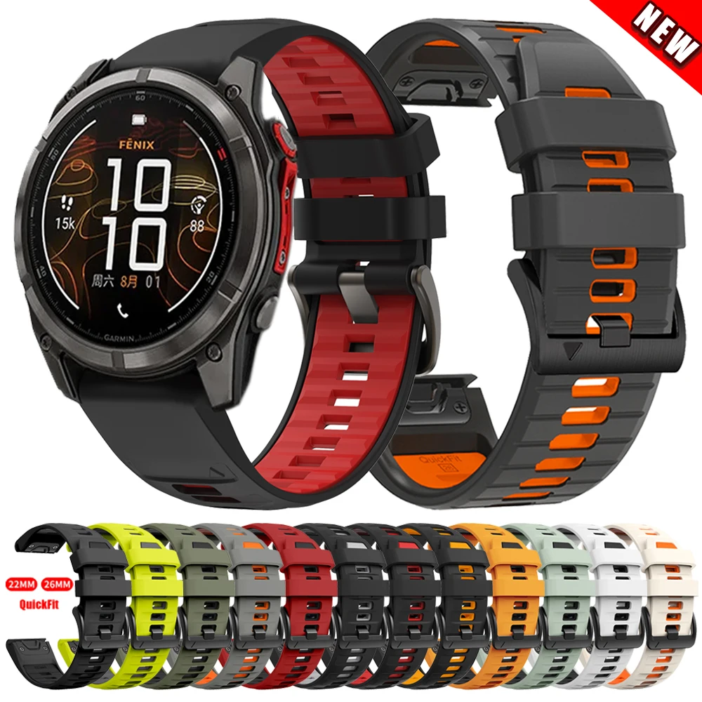Correa de reloj de silicona QuickFit de 22mm y 26mm para Garmin Fenix 8 Pro 47mm 51mm E 7X 6 6X/Enduro 3 Epix Gen 2 Quatix 8 pulsera deportiva - imagen 2